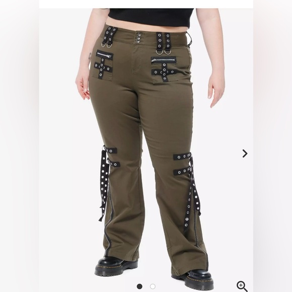 Hot Topic Pants - Hot Topic Olive Green Straight Leg Cargo Pants with Black Strap Details